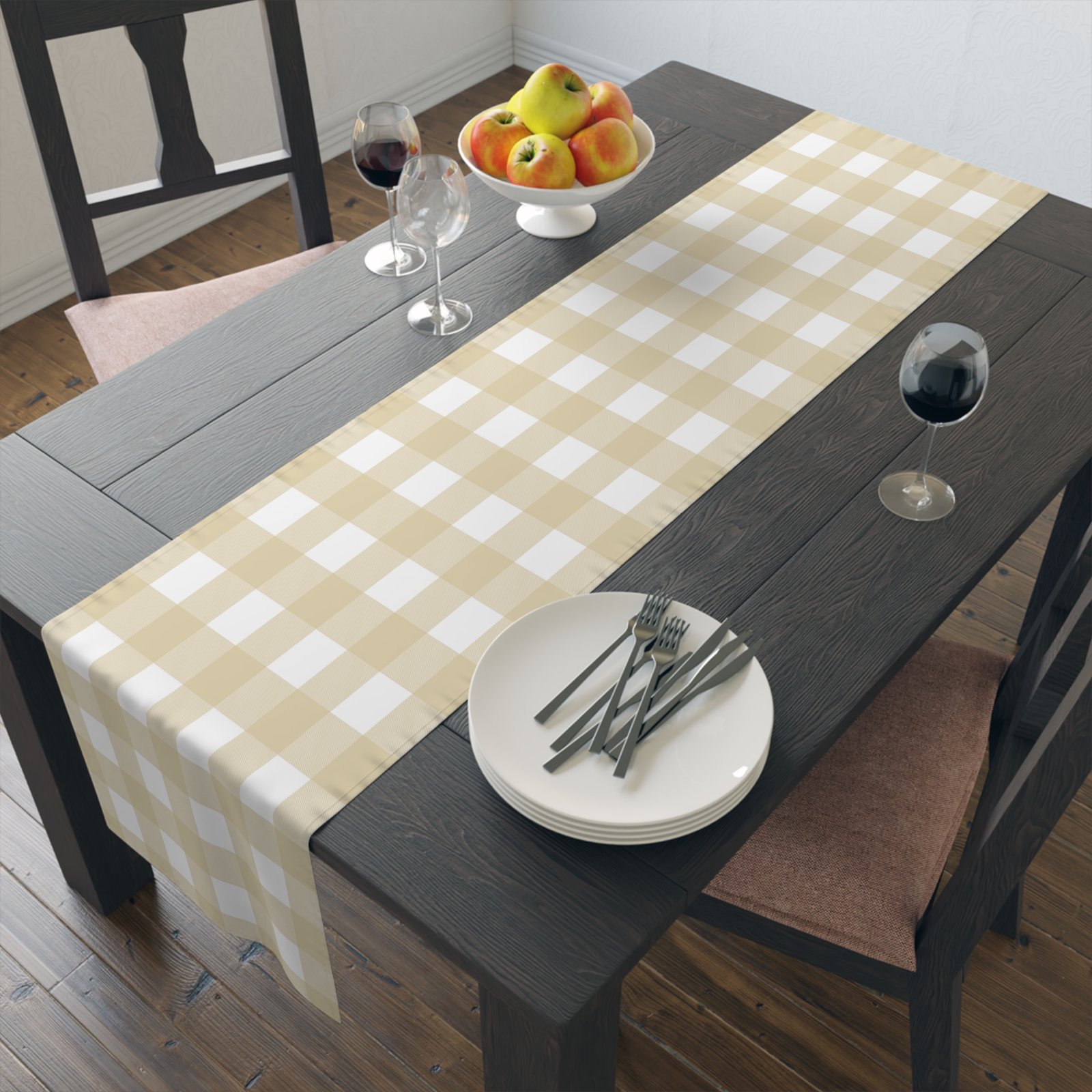 Neutral Gingham Table Runner, Cotton & Poly, Farmhouse Decor, Elegant Dining, Holiday Gatherings, Kitchen Table Centerpiece - Image 8