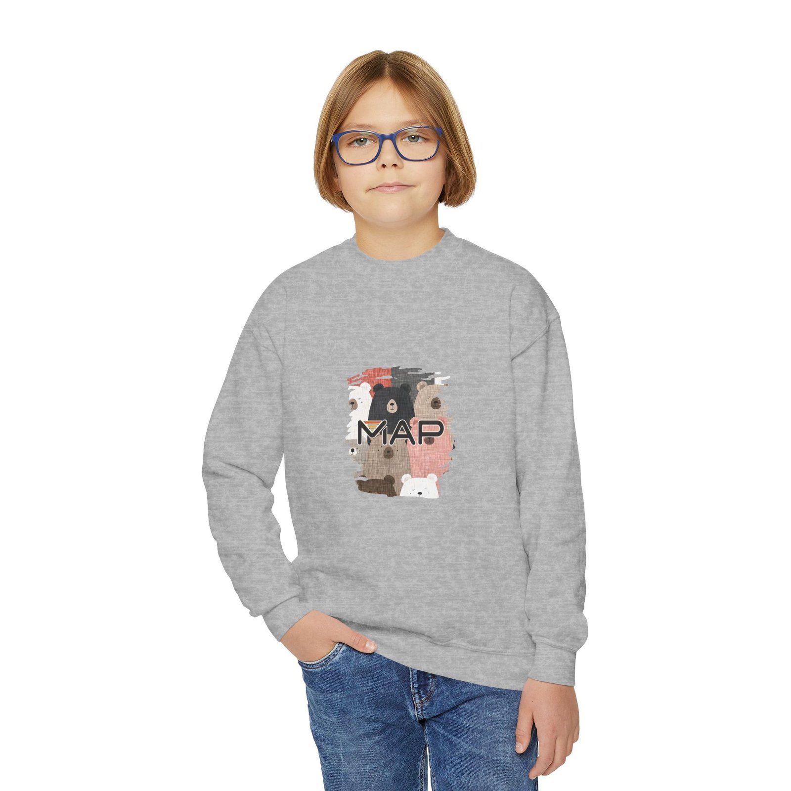 Adorable Bear Print Youth Crewneck Sweatshirt, Cozy Kids' Pullover, Cute Animal Sweater, Bear Lover Gift, Birthday Apparel - Image 11