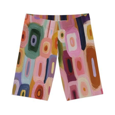 Colorful Abstract Women's Bike Shorts - Funky Athletic Wear for Cycling, Fitness, Summer Adventures, Travel, Outdoor Fun