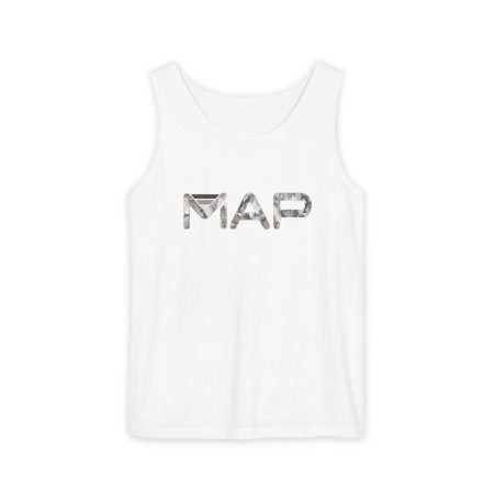 Stylish Garment-Dyed Tank Top with 'MAP' Design - Perfect for Summer Outings, Beach Days, Layering, Travel, Festivals