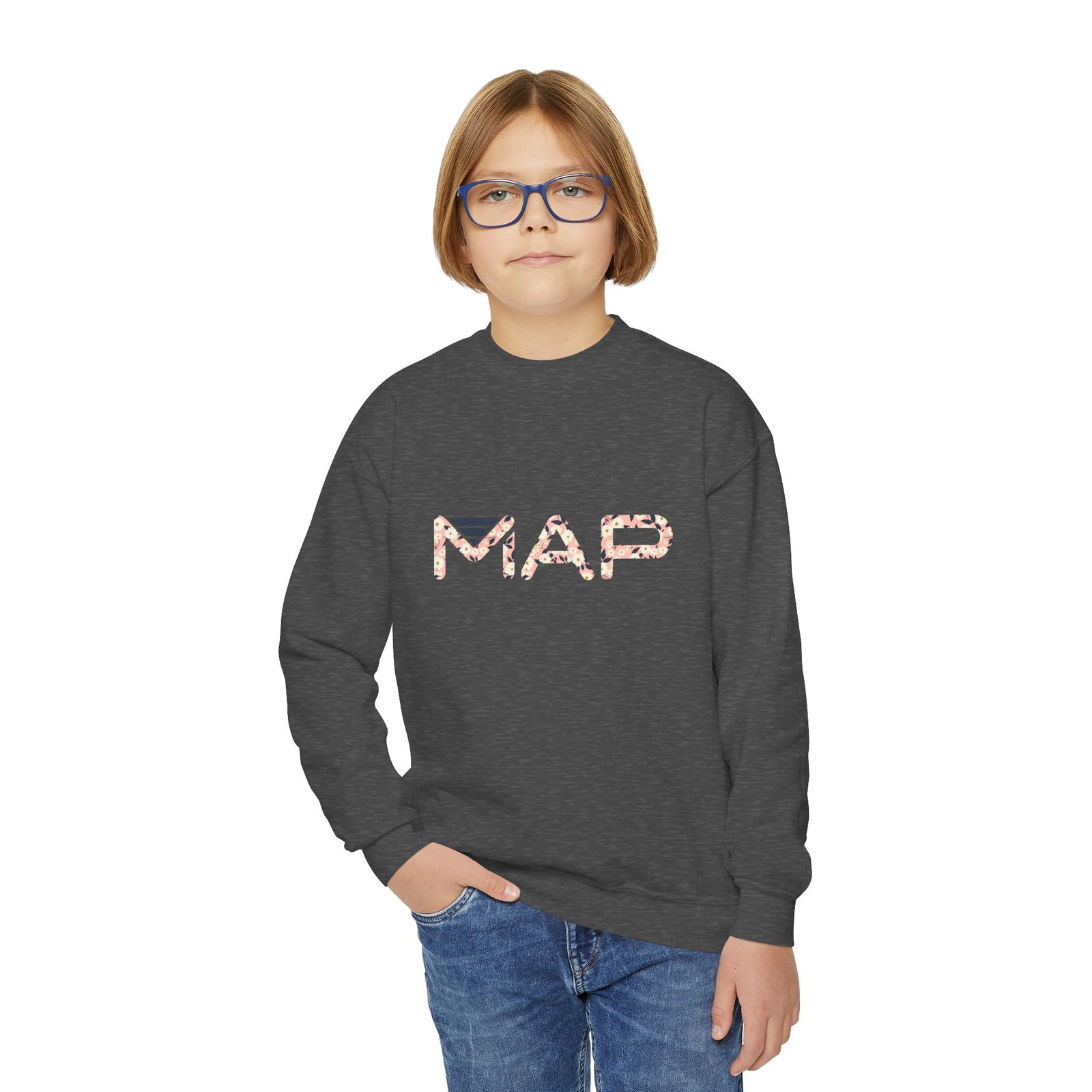 Youth Crewneck Sweatshirt with MAP Design - Cozy, Stylish Apparel for Teens and Kids, Gift Idea for Birthdays, Holidays, Back to School - Image 23
