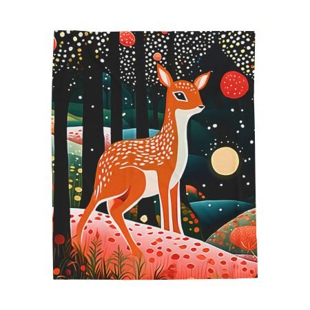 Whimsical Forest Plush Blanket, Cozy Wildlife Throw, Autumn Decor, Deer Pattern, Perfect Gift for Nature Lovers, Holiday Snuggle