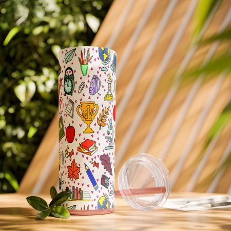Fun School-themed Skinny Tumbler with Straw, 20oz - Perfect for Teachers, Students, Back to School, Gifts, and Decor