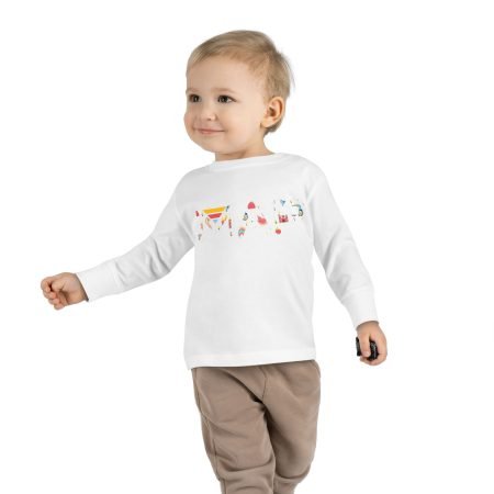 Toddler Long Sleeve Tee with Colorful 'MAP' Design for Adventurous Kids, Perfect for Playtime, Birthday Gifts, and Holiday Celebrations