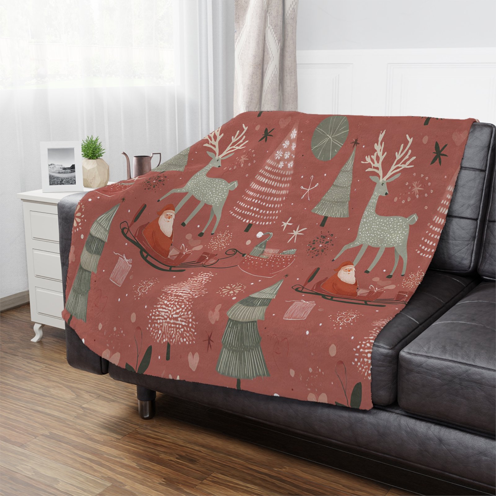 Cozy Christmas Minky Blanket, Holiday Decor, Winter Snuggle Throw, Kids Gift, Festive Home Blanket, Santa Reindeer Design - Image 6