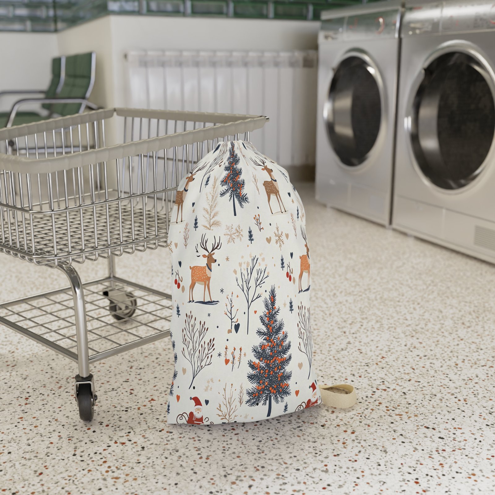 Holiday-Themed Laundry Bag with Deer and Trees Design, Cute Storage Bag for Christmas, Gift for Home, Organizing Laundry, Festive Decor - Image 2