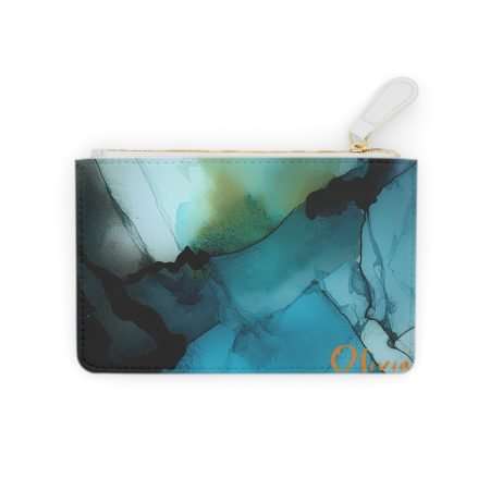 Mini Clutch Bag with Abstract Aqua Design, Elegant Purse for Night Out, Travel Wallet, Gift for Her, Stylish Handbag