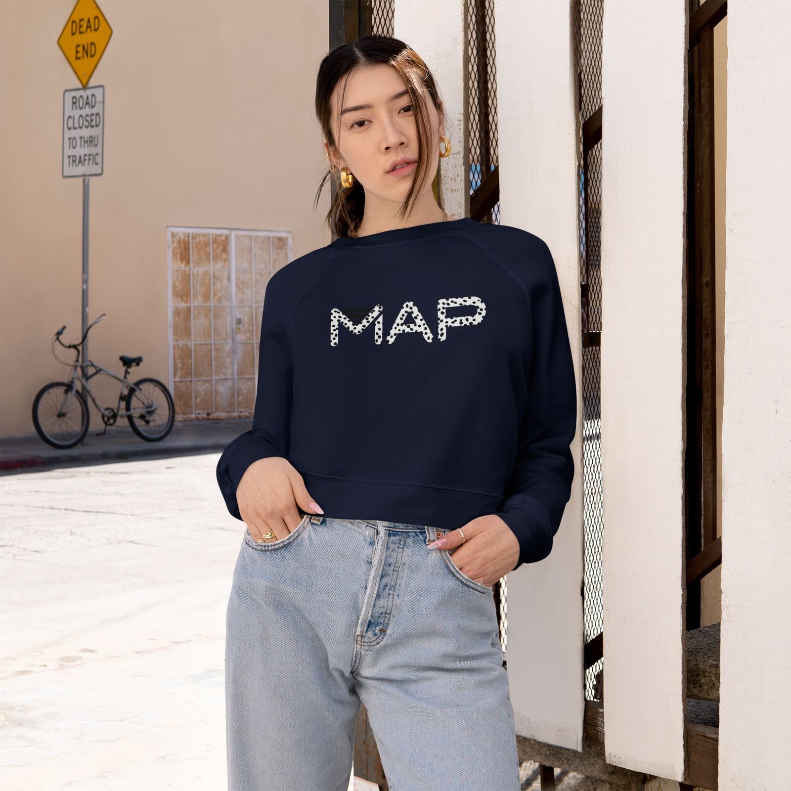 Chic Cropped Fleece Pullover - Cozy Map Graphic Sweatshirt, Trendy Casual Wear, Perfect Gift for Her, Fall Fashion, Lounge Wear - Image 4