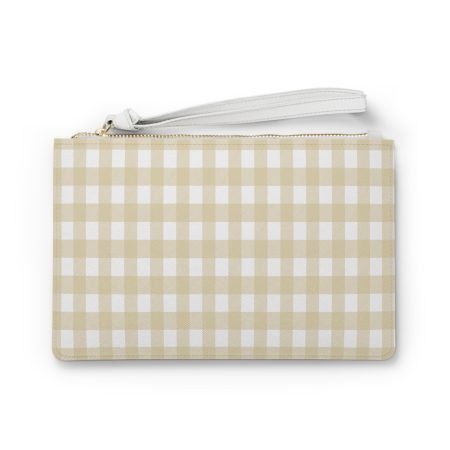 Chic Gingham Clutch Bag, Everyday Use, Stylish Purse, Fashion Accessory, Event Ready, Gift for Her, White and Beige