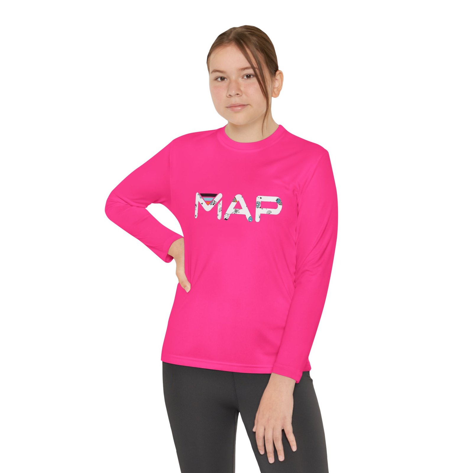 Youth Long Sleeve Competitor Tee with MAP Design, Stylish Kids Apparel, Playful Gift, Comfortable T-Shirt, School Wear, Casual Outfit - Image 8
