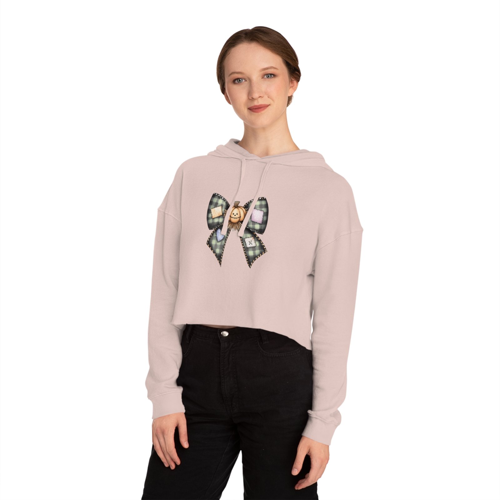 Charming Pumpkin Bow Cropped Hoodie | Fall Fashion, Halloween Sweatshirt, Cute Gift, Cozy Style, Autumn Apparel - Image 2