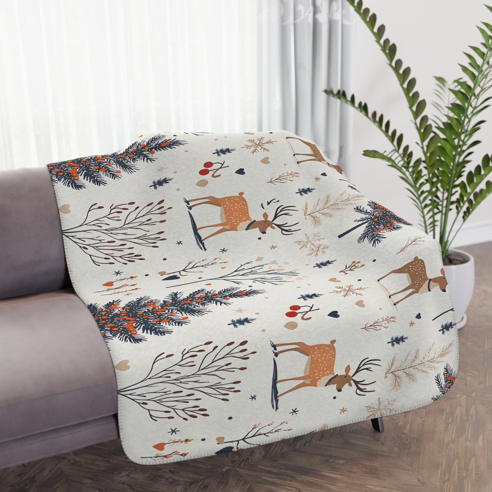 Cozy Sherpa Blanket with Winter Forest Design, Faux Fur Throw, Soft Blanket for Cold Nights, Holiday Gift, Home Decor - Image 2