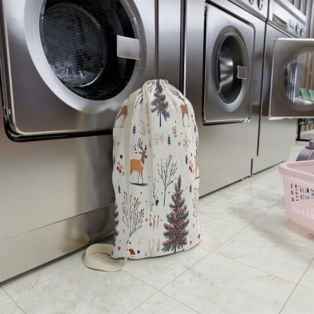 Holiday-Themed Laundry Bag with Deer and Trees Design, Cute Storage Bag for Christmas, Gift for Home, Organizing Laundry, Festive Decor