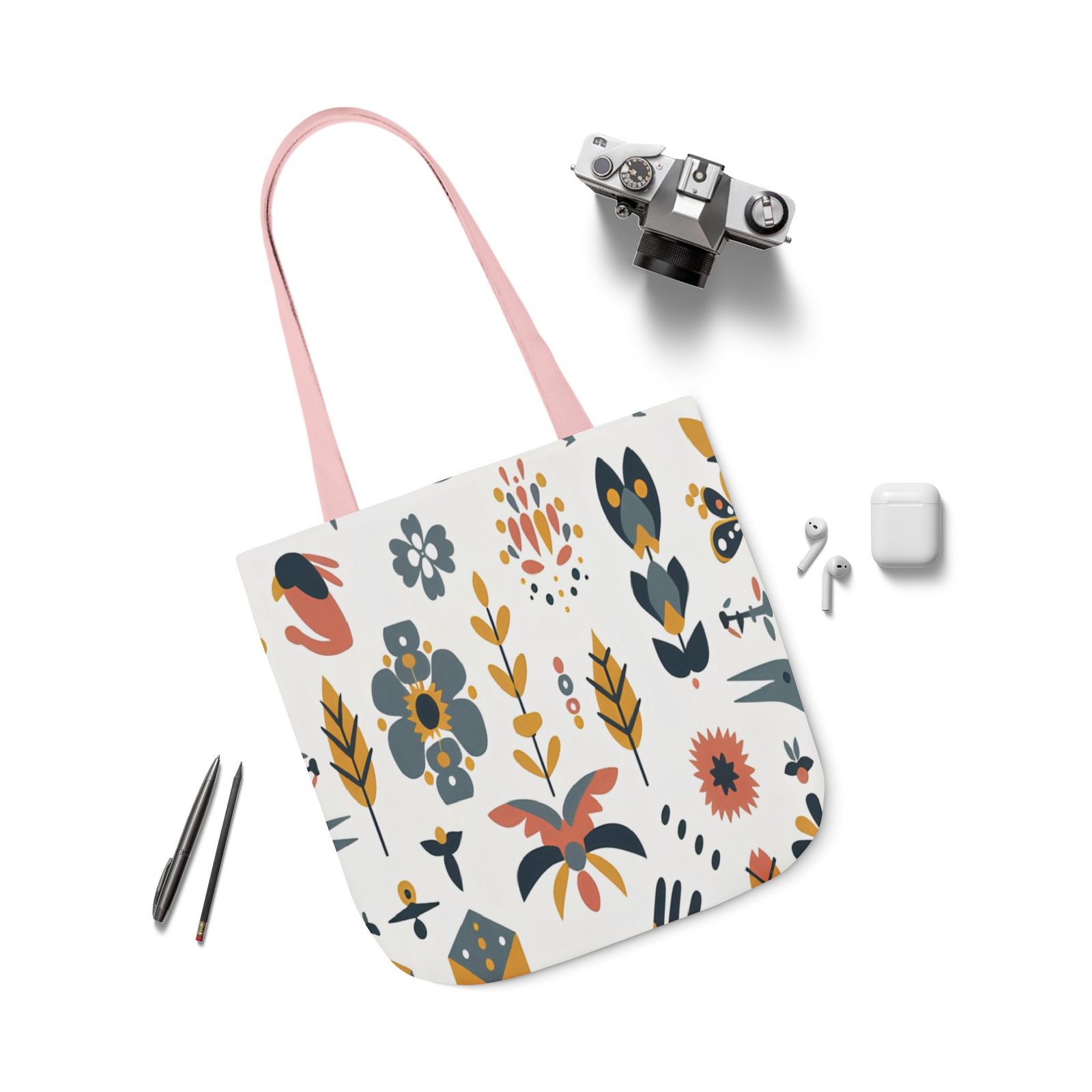 Floral Canvas Tote Bag with 5-Color Straps, Eco-Friendly Grocery Tote, Beach Bag, Reusable Shopping Bag, Gift for Her, Trendy Handbag - Image 42