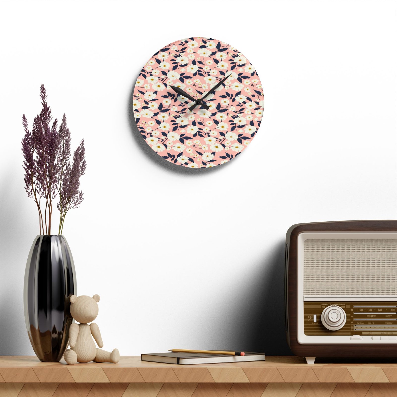 Floral Acrylic Wall Clock - Boho Decor, Home Office Wall Art, Gift for Her, Birthday Gift, Modern Clock - Image 4
