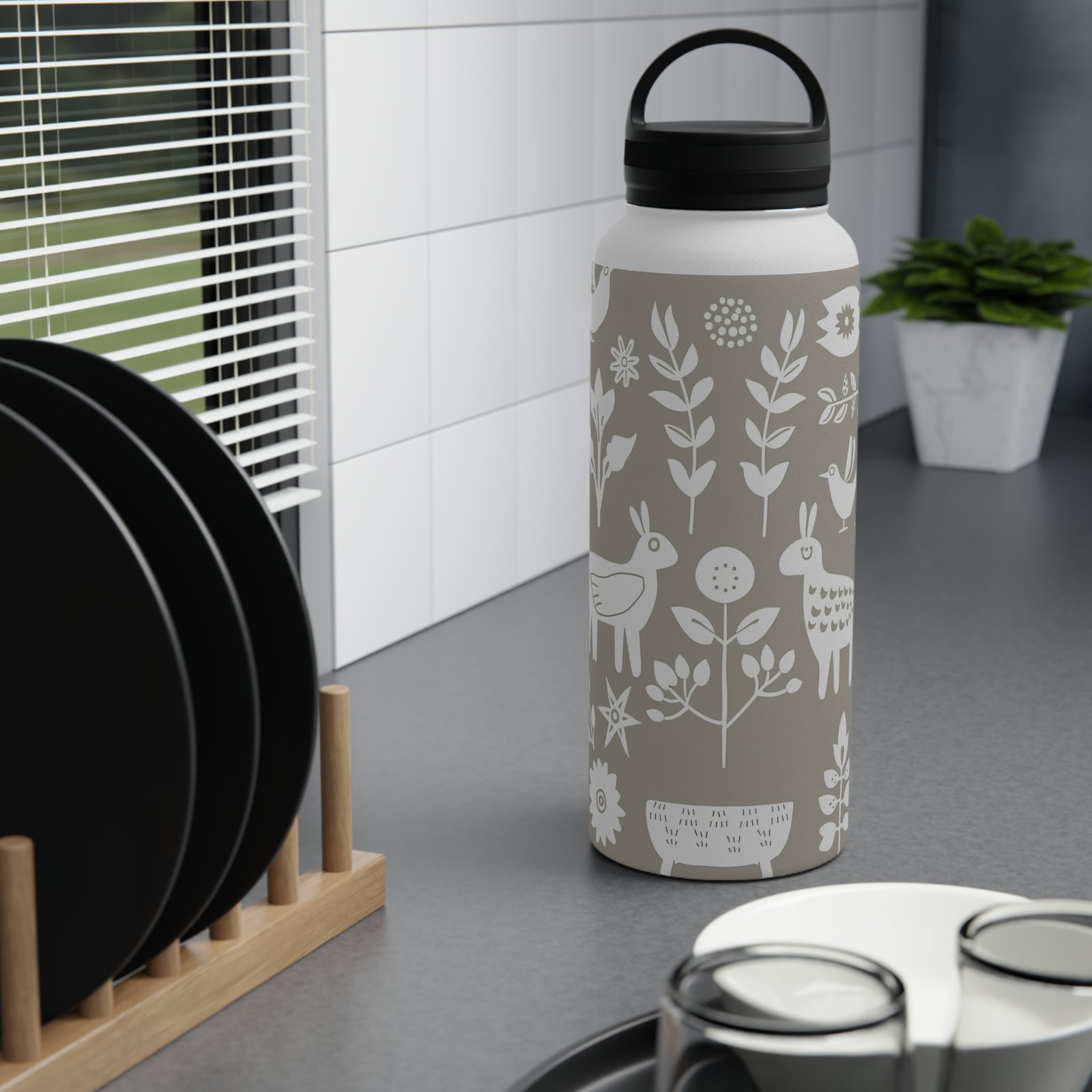 Floral Stainless Steel Water Bottle with Handle Lid, Eco-Friendly Hydration, Travel Cup, Nature Lover Gift, Everyday Use - Image 12