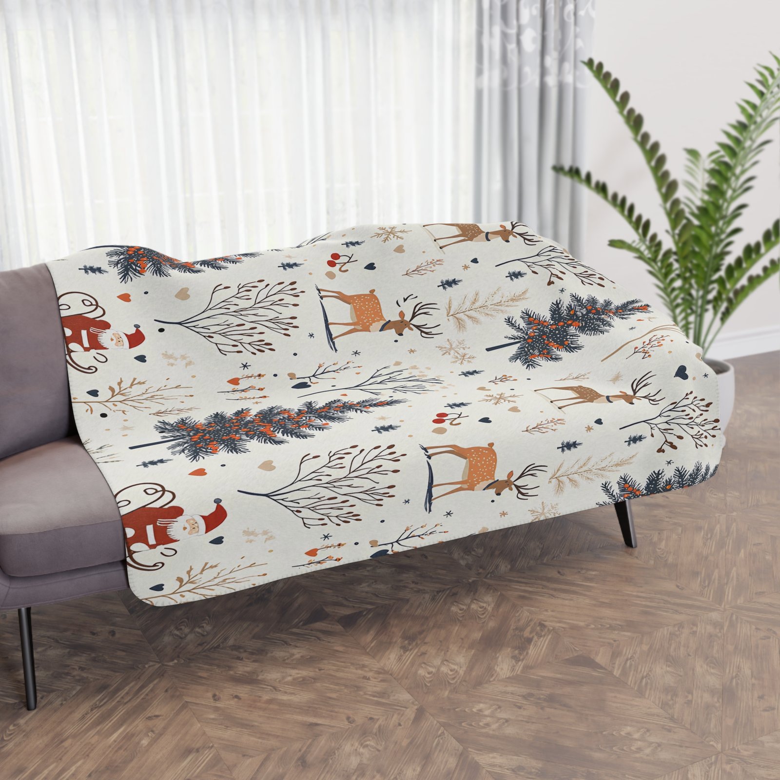 Cozy Sherpa Blanket with Winter Forest Design, Faux Fur Throw, Soft Blanket for Cold Nights, Holiday Gift, Home Decor - Image 6