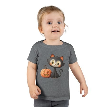 Halloween Cat Toddler T-Shirt, Kids Halloween Tee, Cute Cat and Pumpkin Shirt, Toddler Fall Shirt, Adorable Toddler Outfit