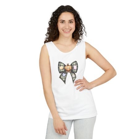 Pumpkin Bow Tank Top, Unisex Summer Top, Halloween Apparel, Fall Fashion, Casual Wear