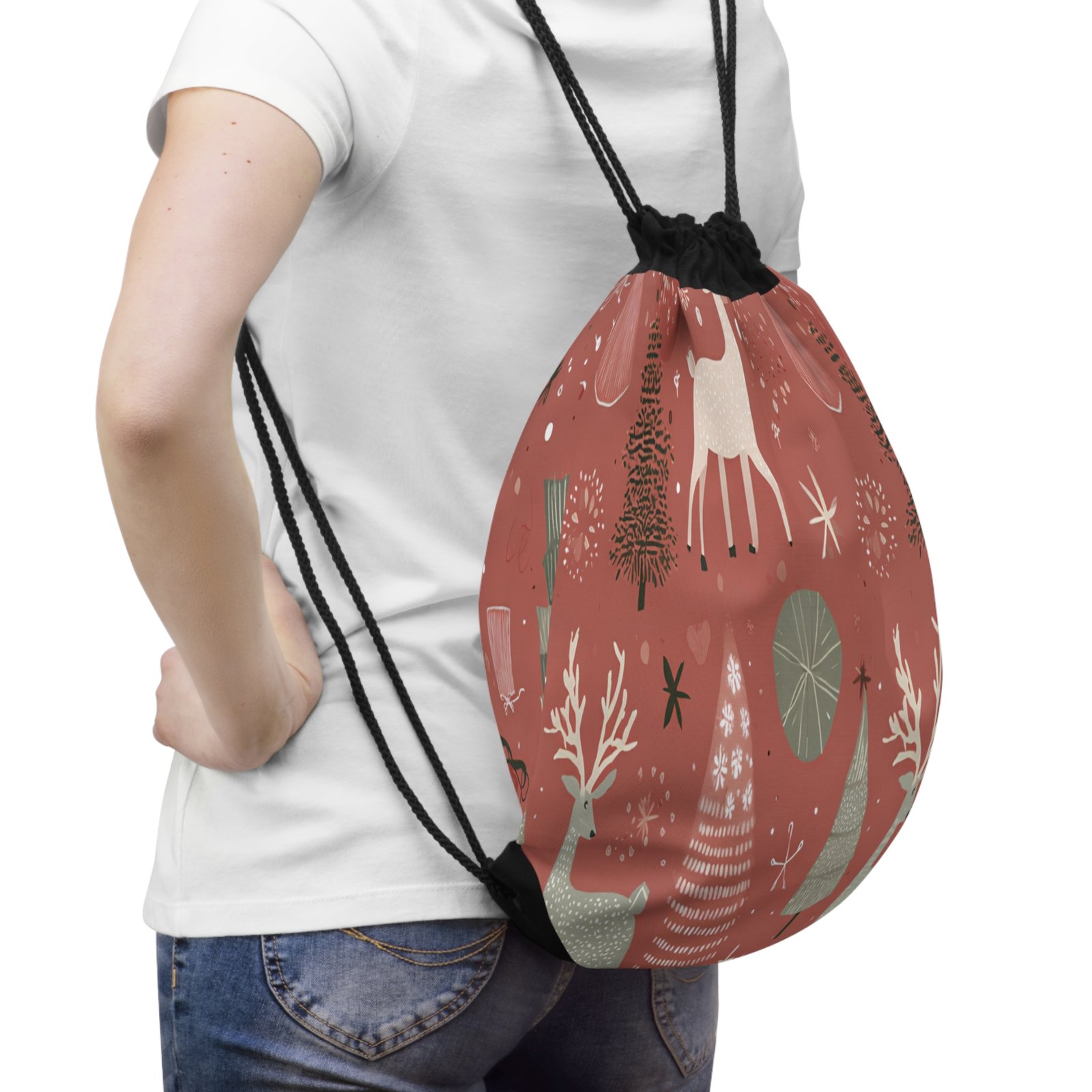 Festive Drawstring Bag | Holiday Gift, Christmas Shopping, Gym Bag, Eco-Friendly Storage, Cute Backpack - Image 2