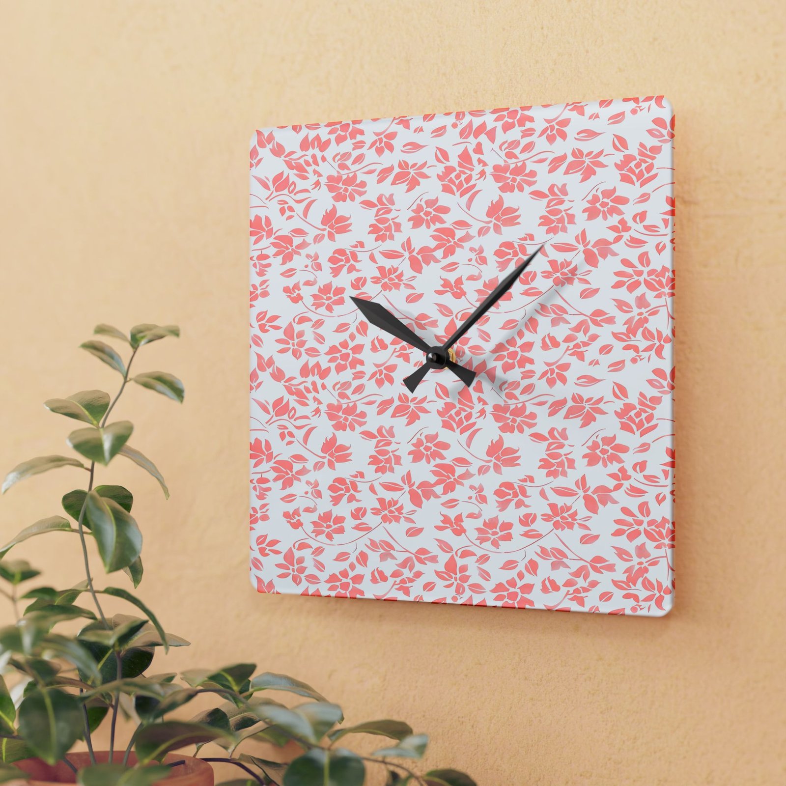 Floral Acrylic Wall Clock, Decorative Clock, Home Decor, Gift for Her, Modern Wall Art, Timepiece, Living Room Decor - Image 3