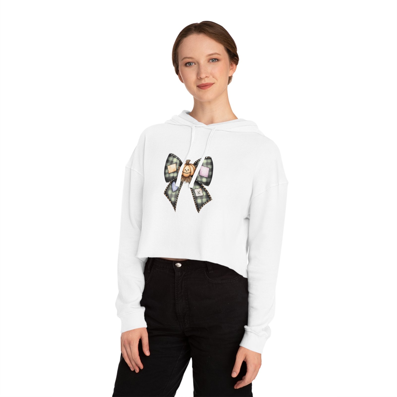 Charming Pumpkin Bow Cropped Hoodie | Fall Fashion, Halloween Sweatshirt, Cute Gift, Cozy Style, Autumn Apparel