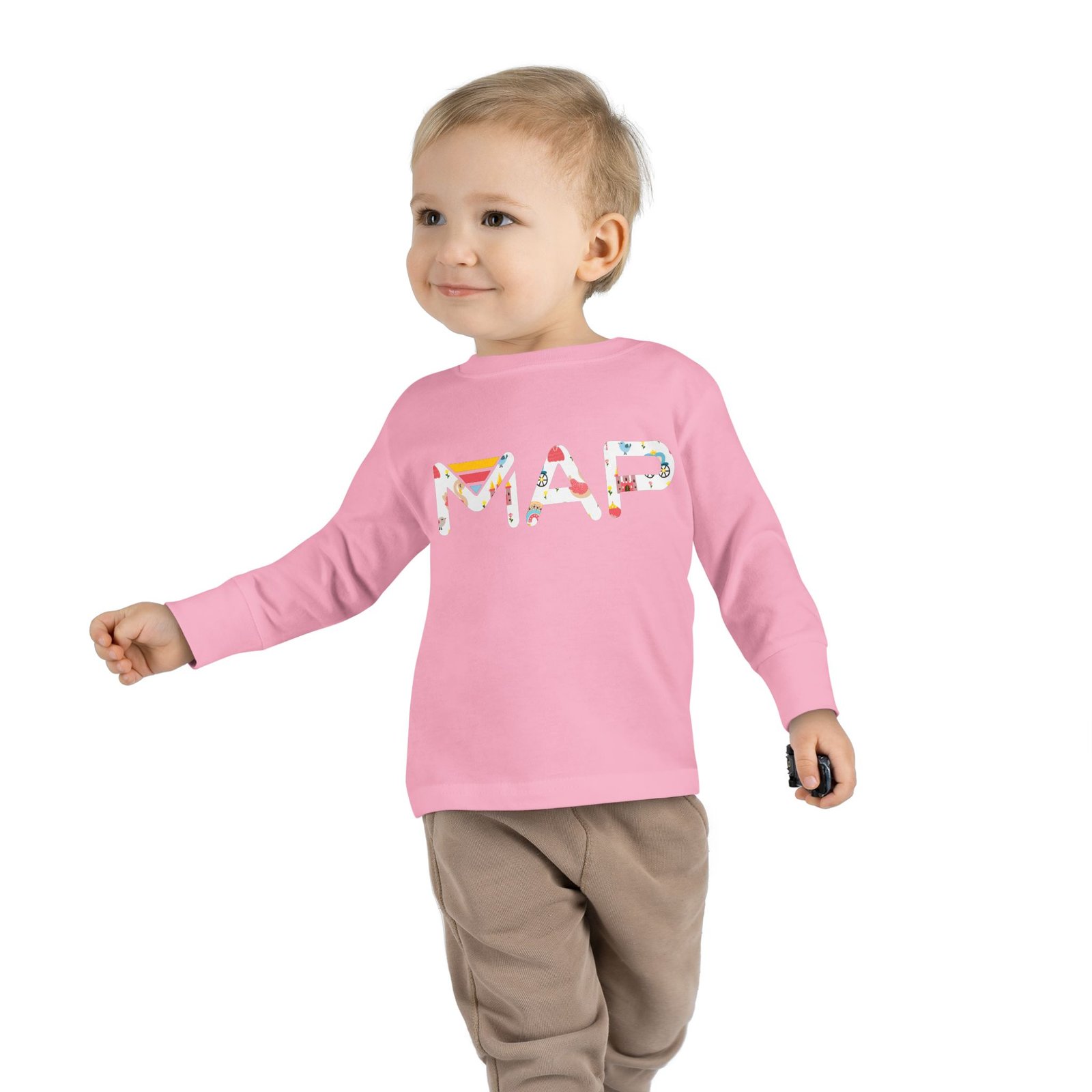 Toddler Long Sleeve Tee with Colorful 'MAP' Design for Adventurous Kids, Perfect for Playtime, Birthday Gifts, and Holiday Celebrations - Image 5