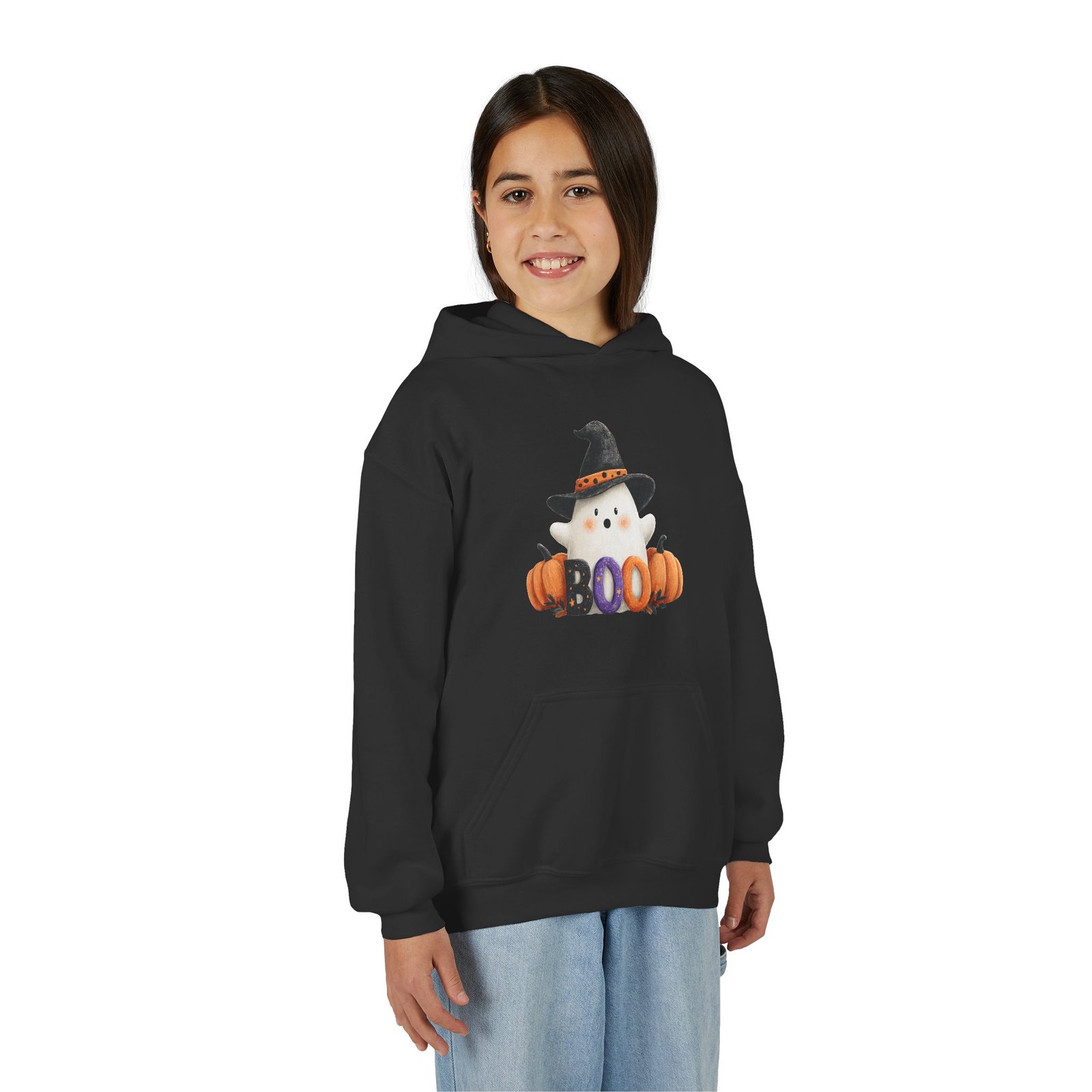 Halloween Boo Sweatshirt, Cozy Fall Hoodie for Kids, Youth Halloween Apparel, Cute Ghost Design, Perfect for Trick or Treating - Image 2