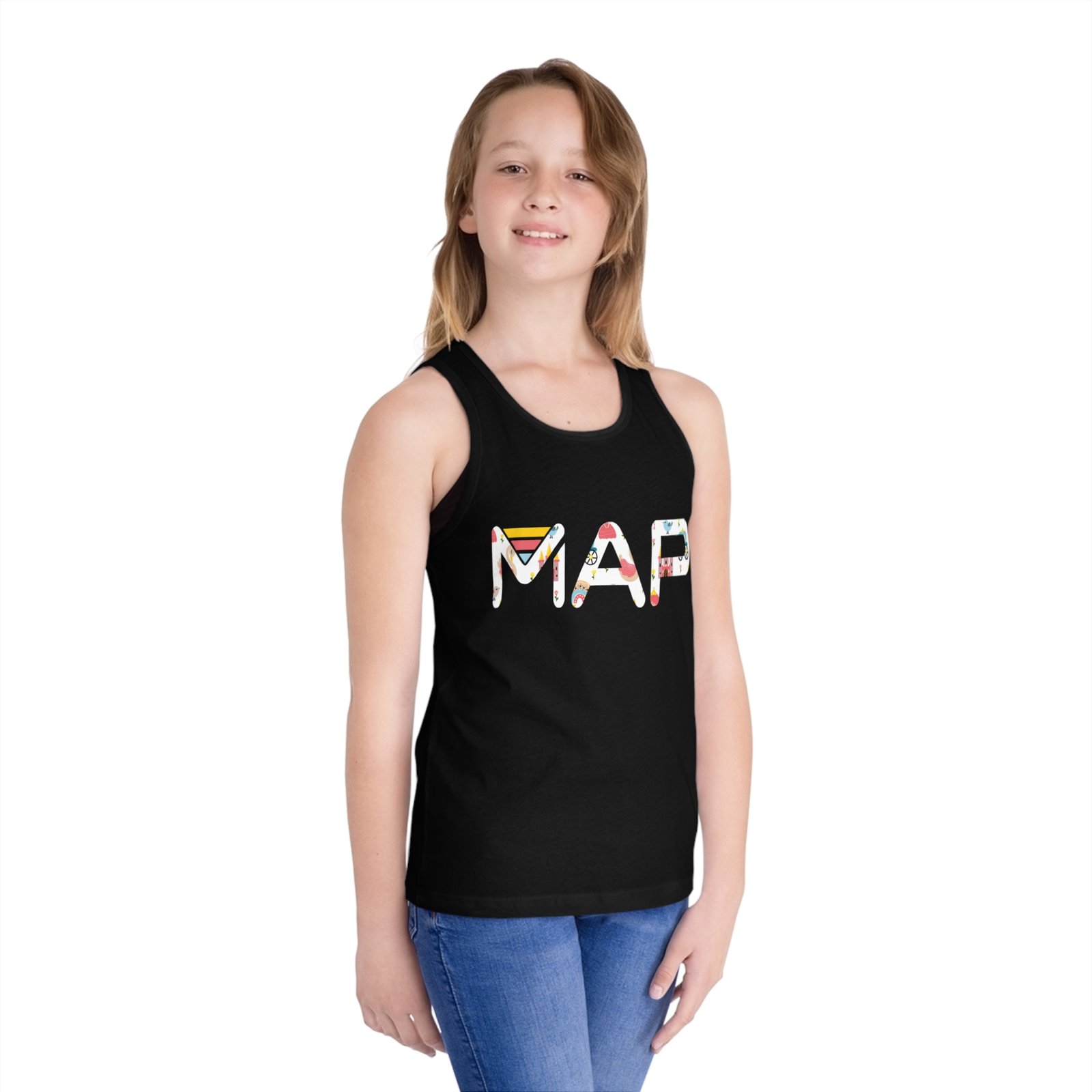 Colorful Kid's Jersey Tank Top - Fun MAP Design for Summer, Playdates, Birthdays, Beach Days, Gift Ideas - Image 2