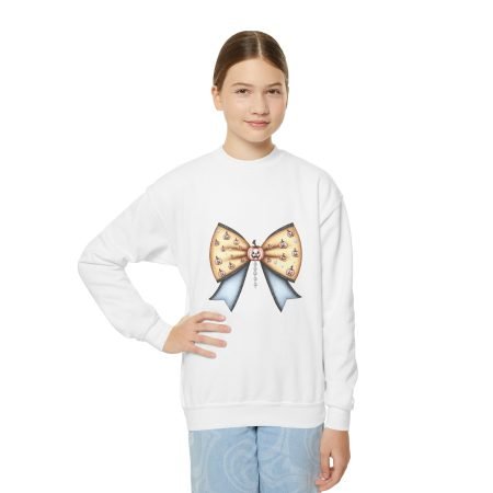 Sweet Bow Youth Crewneck Sweatshirt, Cute Pullover, Kids' Gift, Bow Design, Fashion Sweater, Birthday Outfit, Everyday Wear