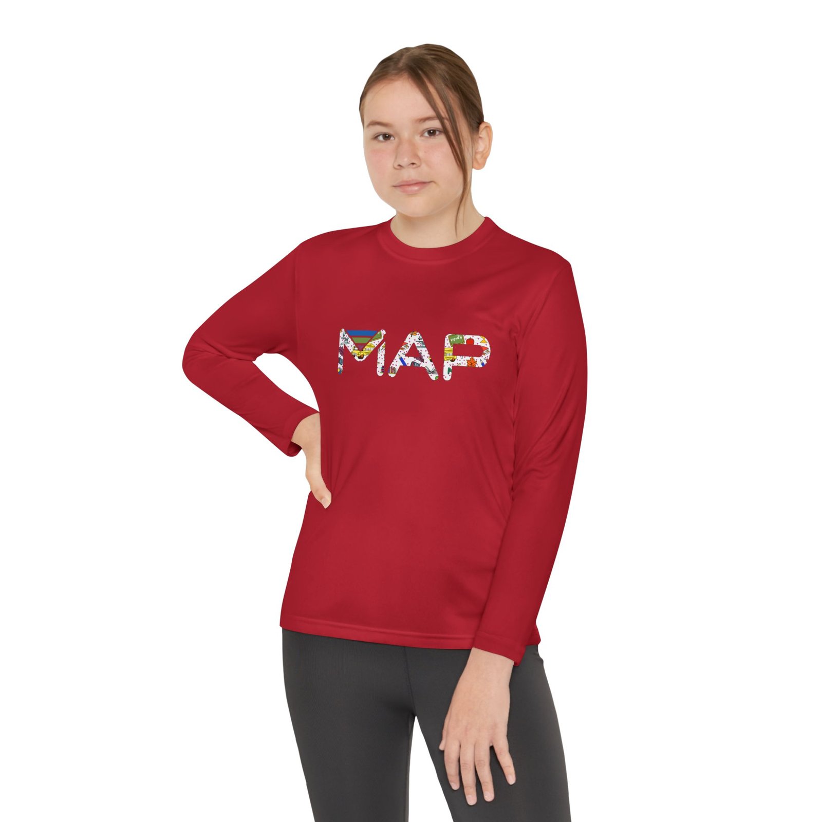 Colorful Printed Youth Long Sleeve Tee with MAP Design - Perfect for Sports, Casual Wear, Gifts, Birthday Celebrations, Everyday Fun - Image 8