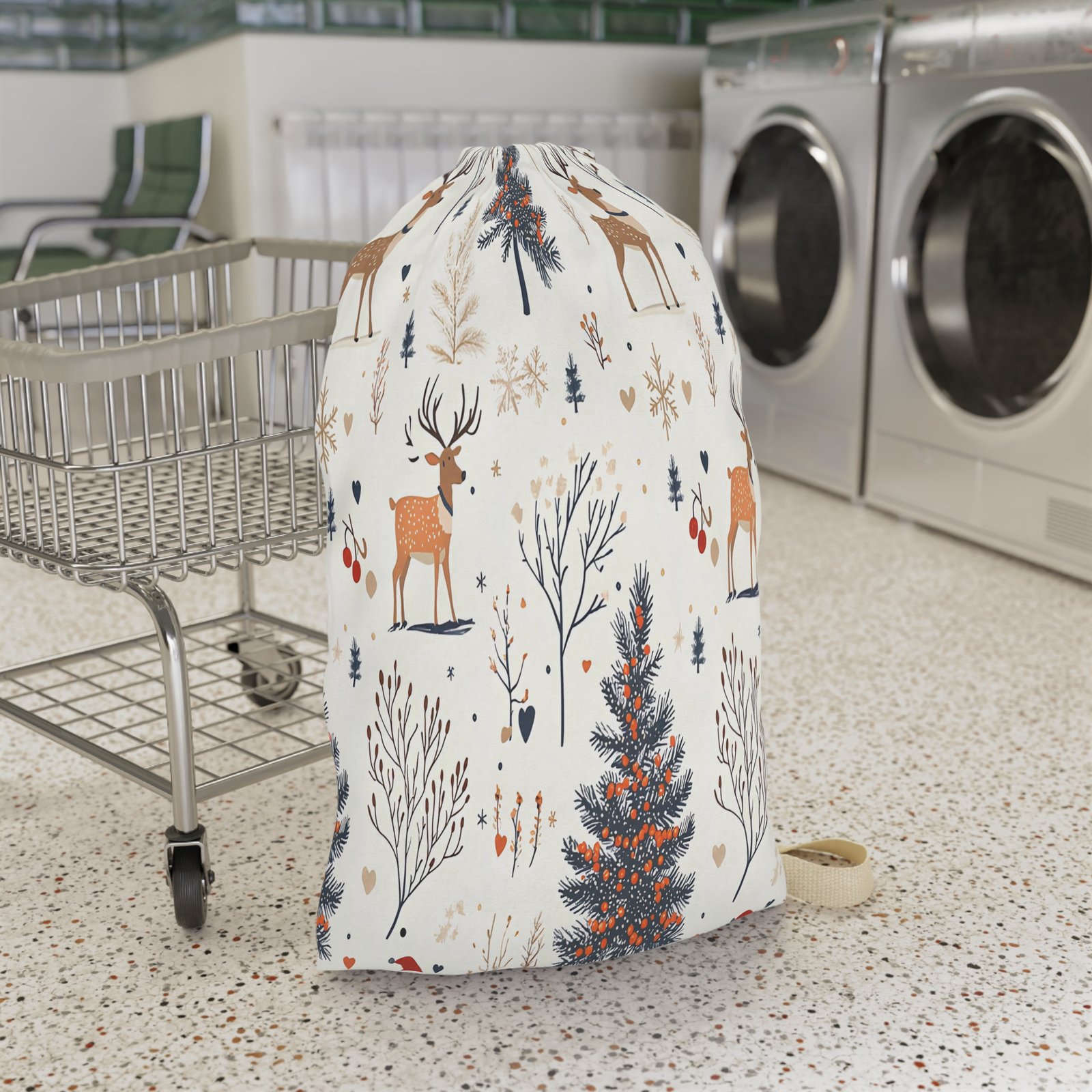 Holiday-Themed Laundry Bag with Deer and Trees Design, Cute Storage Bag for Christmas, Gift for Home, Organizing Laundry, Festive Decor - Image 6