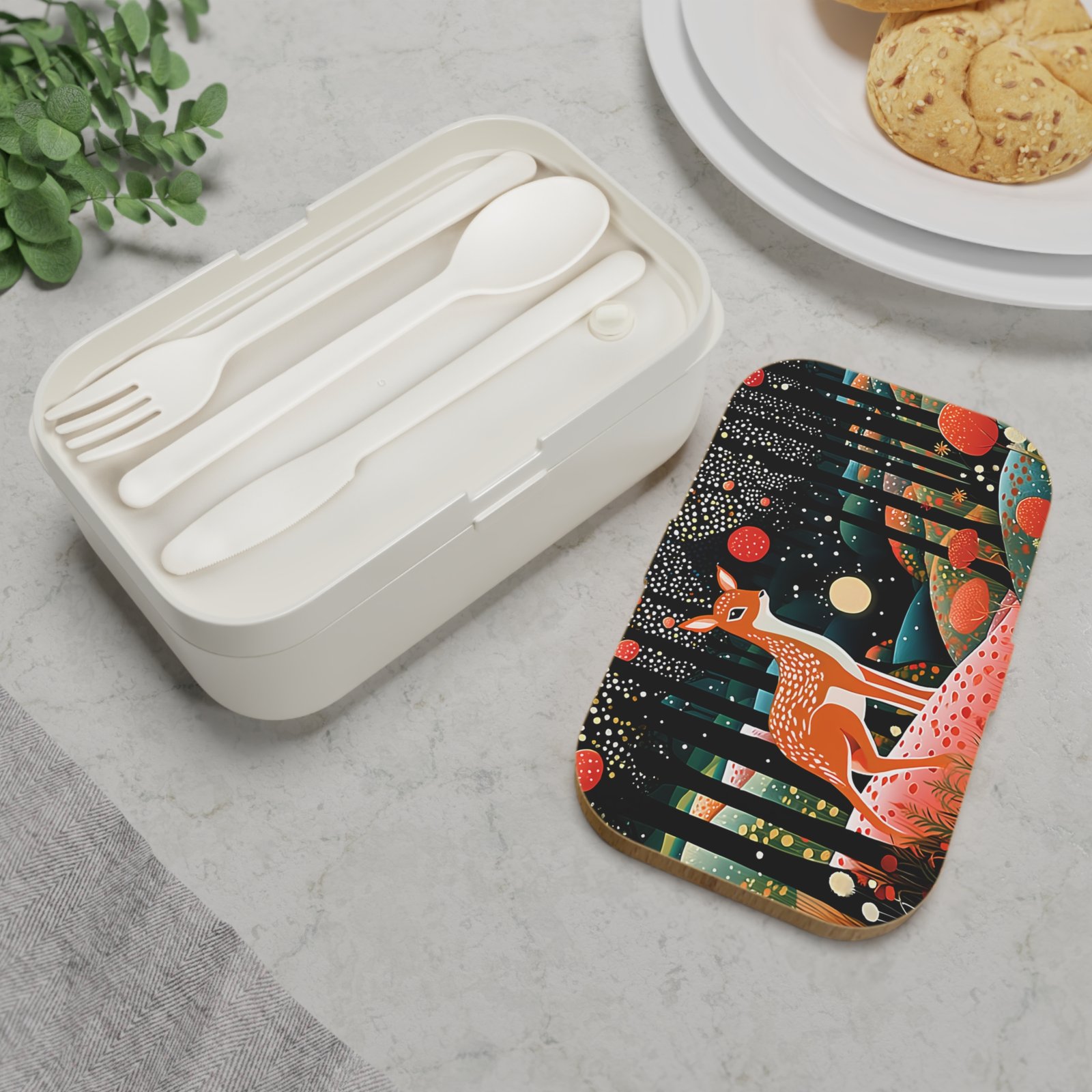 Whimsical Bento Lunch Box with Enchanted Forest Design, Eco-Friendly Meal Prep Container, Ideal for School, Work, Picnics, and Gifts - Image 4