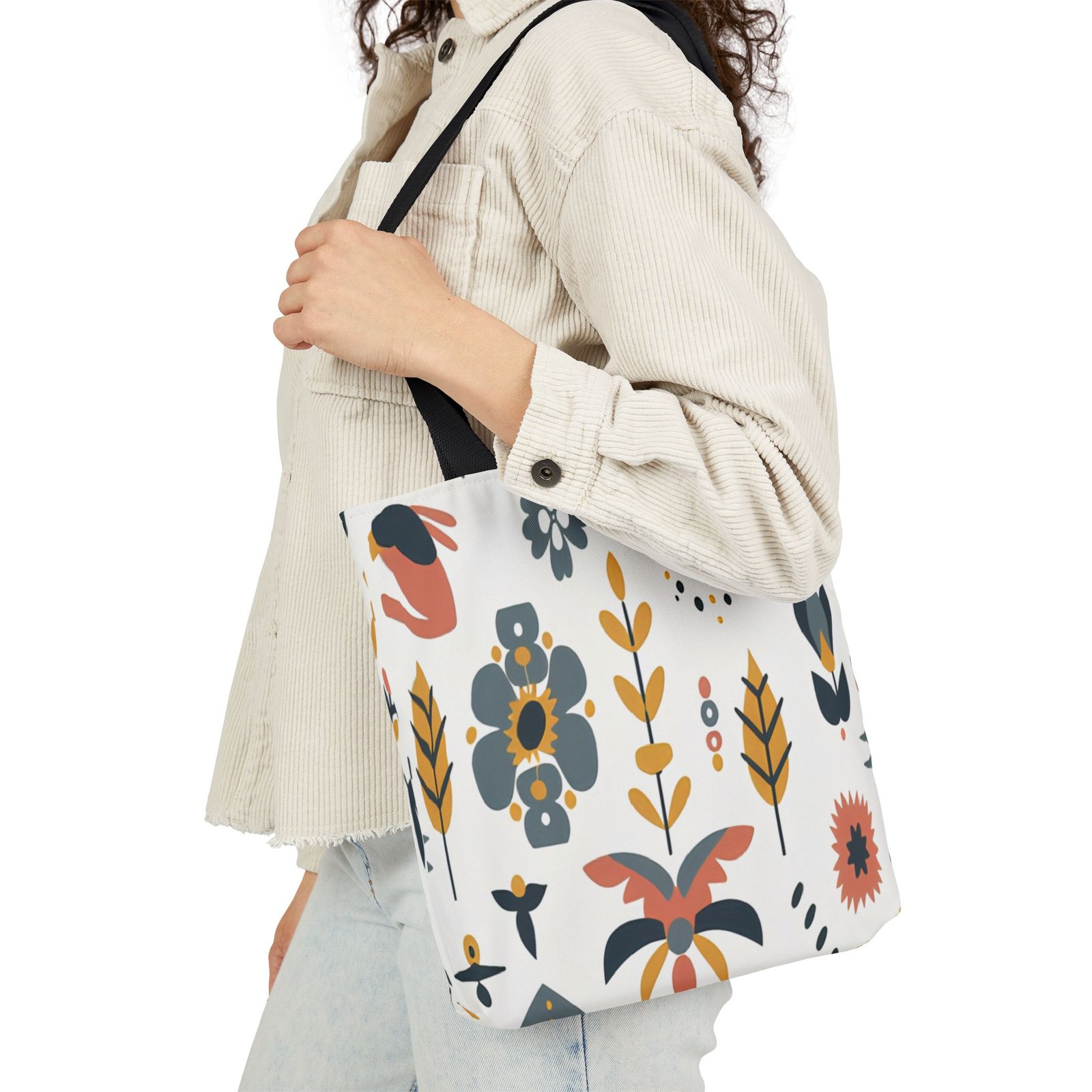 Floral Canvas Tote Bag with 5-Color Straps, Eco-Friendly Grocery Tote, Beach Bag, Reusable Shopping Bag, Gift for Her, Trendy Handbag - Image 5