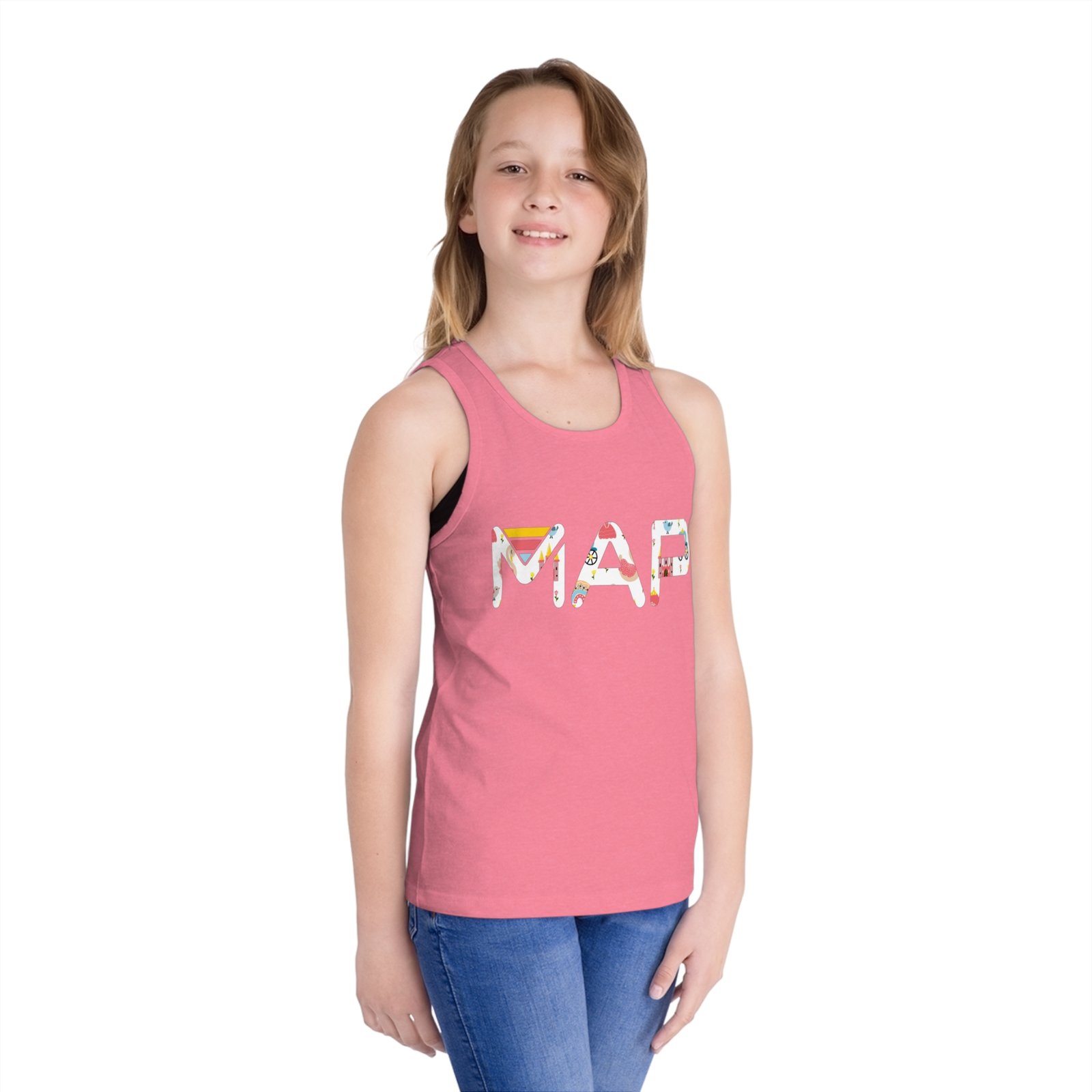 Colorful Kid's Jersey Tank Top - Fun MAP Design for Summer, Playdates, Birthdays, Beach Days, Gift Ideas - Image 5
