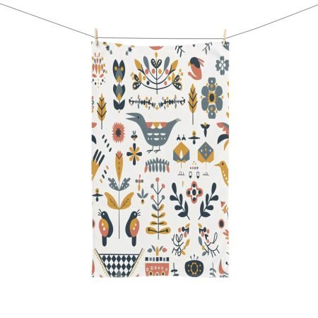 Boho Floral Hand Towel, Kitchen Decor, Gift for Her, Eco-Friendly Home Kitchen Towel, Cute Bird and Flower Design