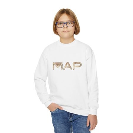 Youth Crewneck Sweatshirt - MAP Design, Cozy Casual Wear, Perfect for Every Season, Great for Kids, Gifts for Teens, School Apparel
