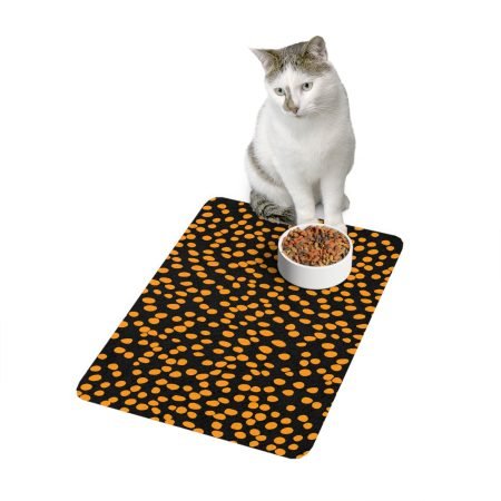 Stylish Pet Food Mat, Non-slip Dog Bowl Mat, Cat Feeder Pad, Pet Dining Mat, Black and Orange Design for Modern Homes
