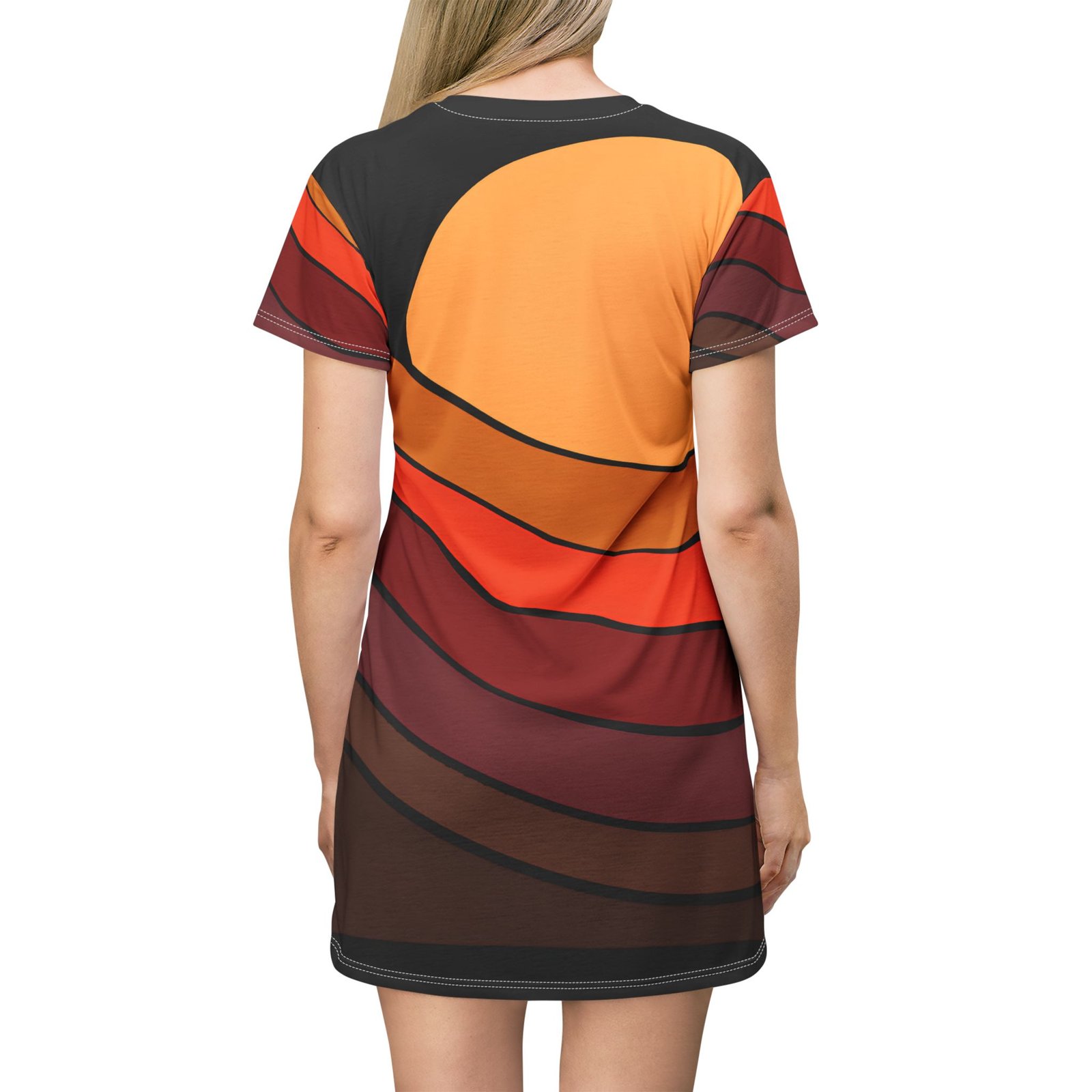 Retro Sunset T-Shirt Dress, Cozy Summer Dress, Lounge Wear, Casual Outfit, Holiday Gift, Beachwear, Boho Style - Image 2