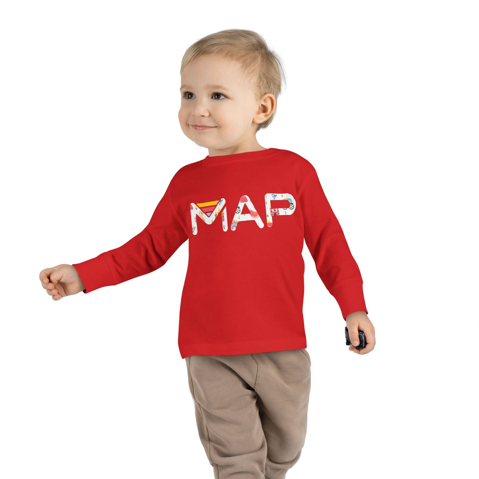 Toddler Long Sleeve Tee with Colorful 'MAP' Design for Adventurous Kids, Perfect for Playtime, Birthday Gifts, and Holiday Celebrations - Image 6