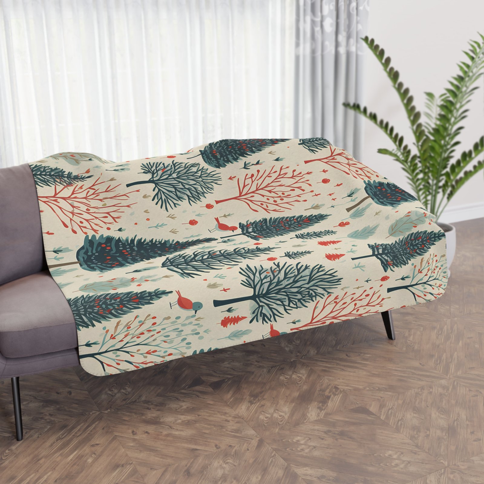 Cozy Tan Sherpa Blanket with Woodland Print, Perfect Gift for Home, Camping, Chilly Nights, Holidays, and Birthdays - Image 6