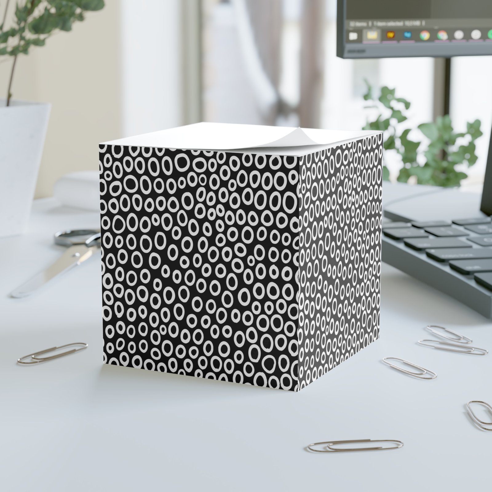 Stylish Note Cube - Black and White Patterned Memo Block, Office Decor, Gift for Students, Minimalist Desk Accessory, Stylish Reminder Pad