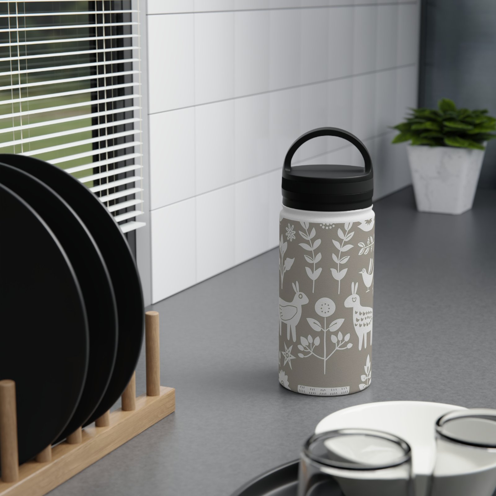 Floral Stainless Steel Water Bottle with Handle Lid, Eco-Friendly Hydration, Travel Cup, Nature Lover Gift, Everyday Use - Image 2