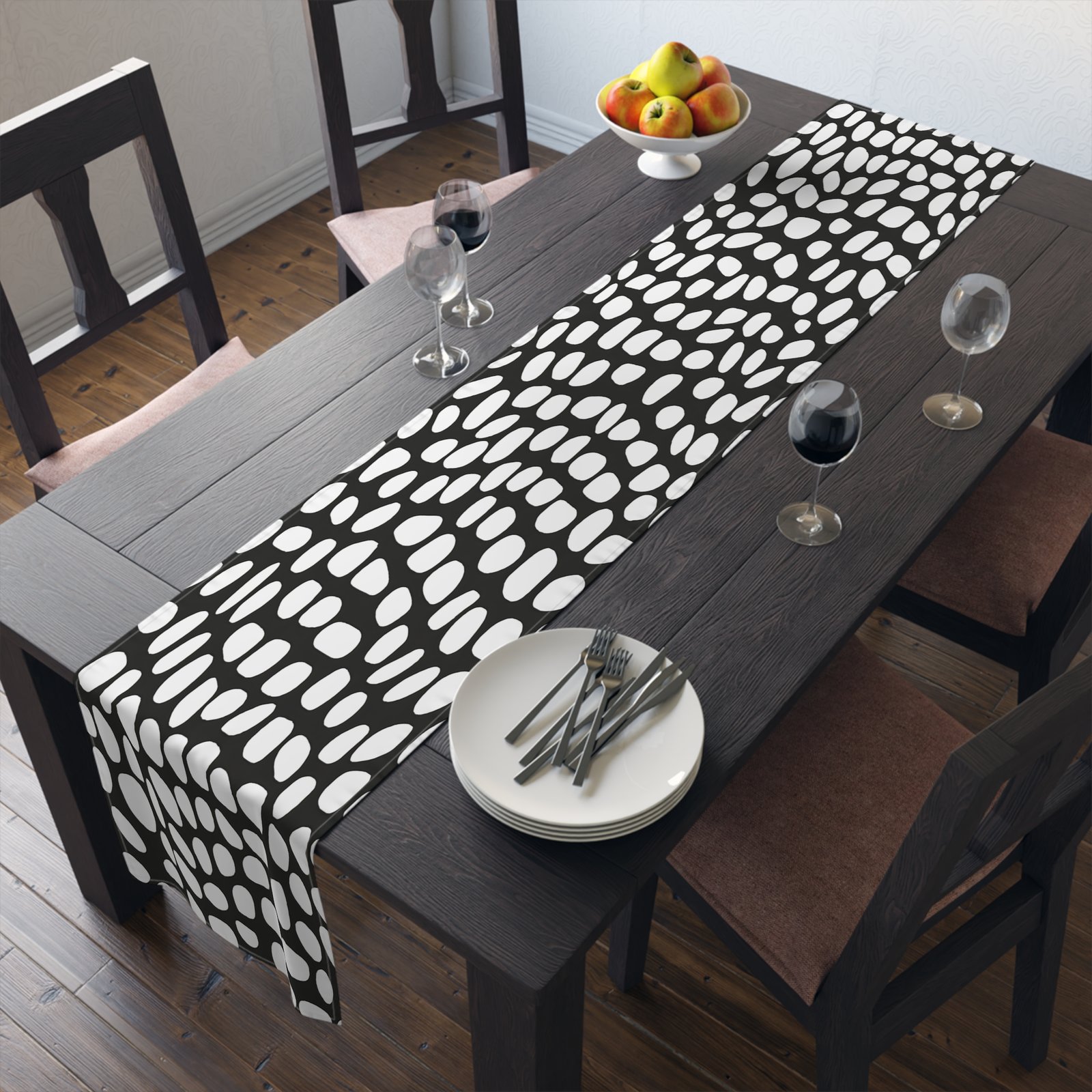 Modern Black and White Table Runner, Stylish Dining Decor, Home Table Decor, Unique Home Gift, Party Decoration, Wedding Table Runner - Image 2