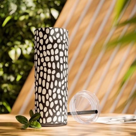 Chic Black and White Skinny Tumbler with Straw, 20oz | Stylish Drinkware for Home, Office, Gifts, Parties, Travel