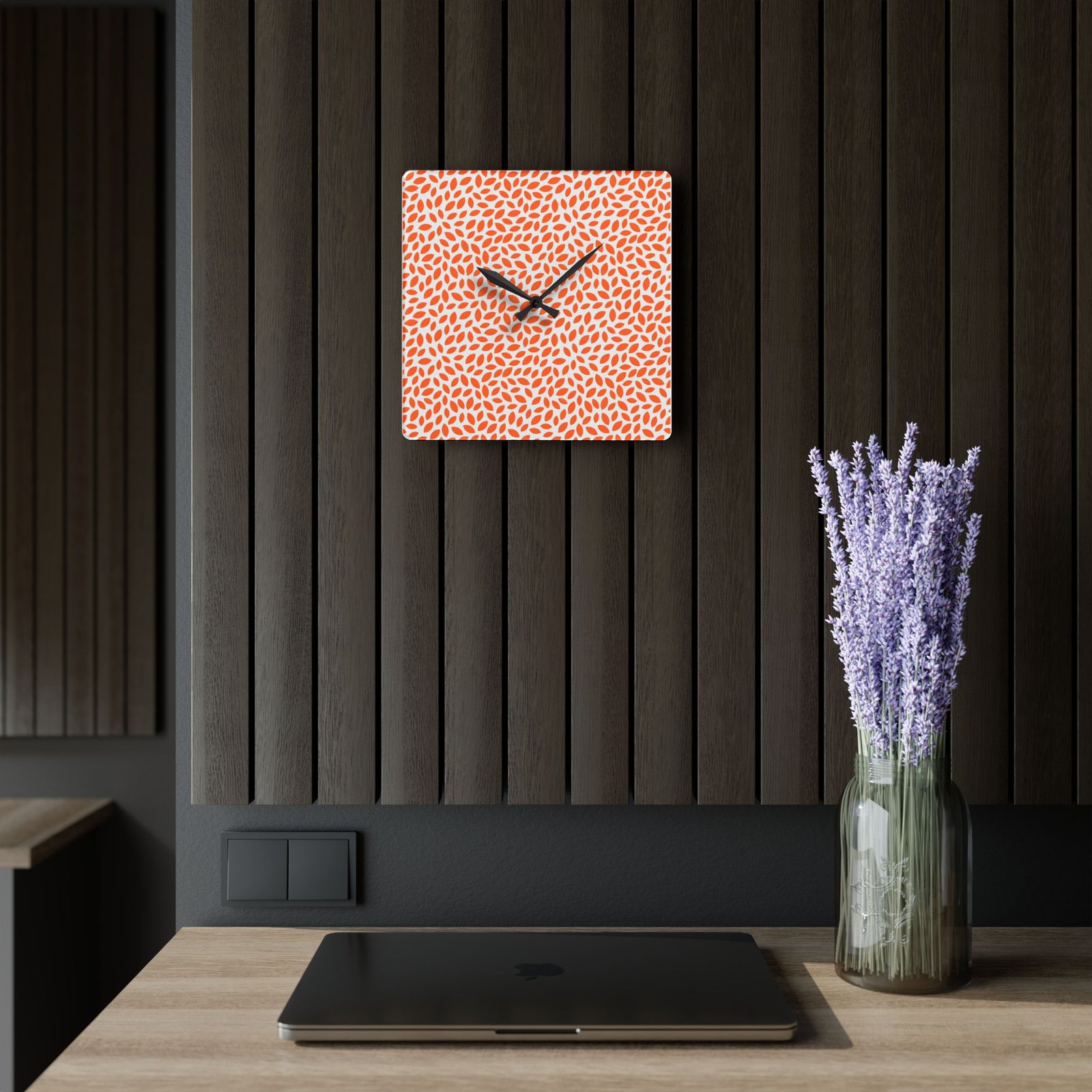 Orange Pattern Acrylic Wall Clock, Modern Home Decor, Gift for Her, Wall Art, Boho Style Timepiece - Image 3
