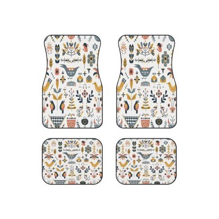 Bohemian Car Mats Set, Stylish Set of 4, Floral Floor Mats, Unique Car Accessories, Gift for Nature Lovers, Car Decor