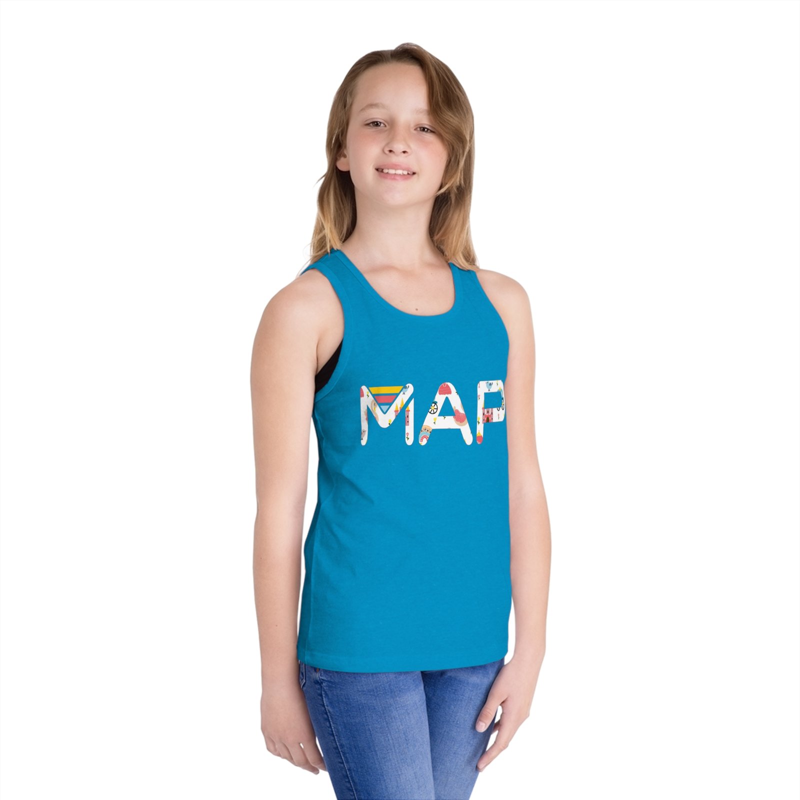 Colorful Kid's Jersey Tank Top - Fun MAP Design for Summer, Playdates, Birthdays, Beach Days, Gift Ideas - Image 4