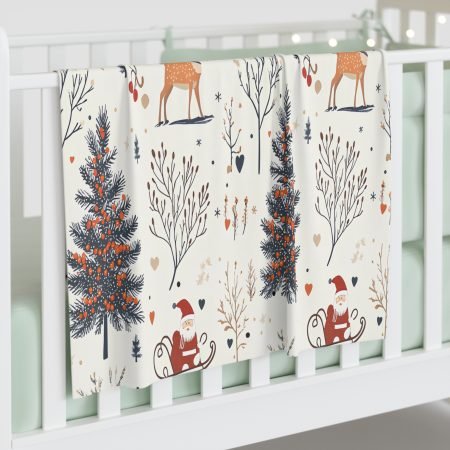Cozy Winter Baby Swaddle Blanket, Holiday Nursery Decor, Newborn Gift, Baby Shower Present, Soft Woodland Design