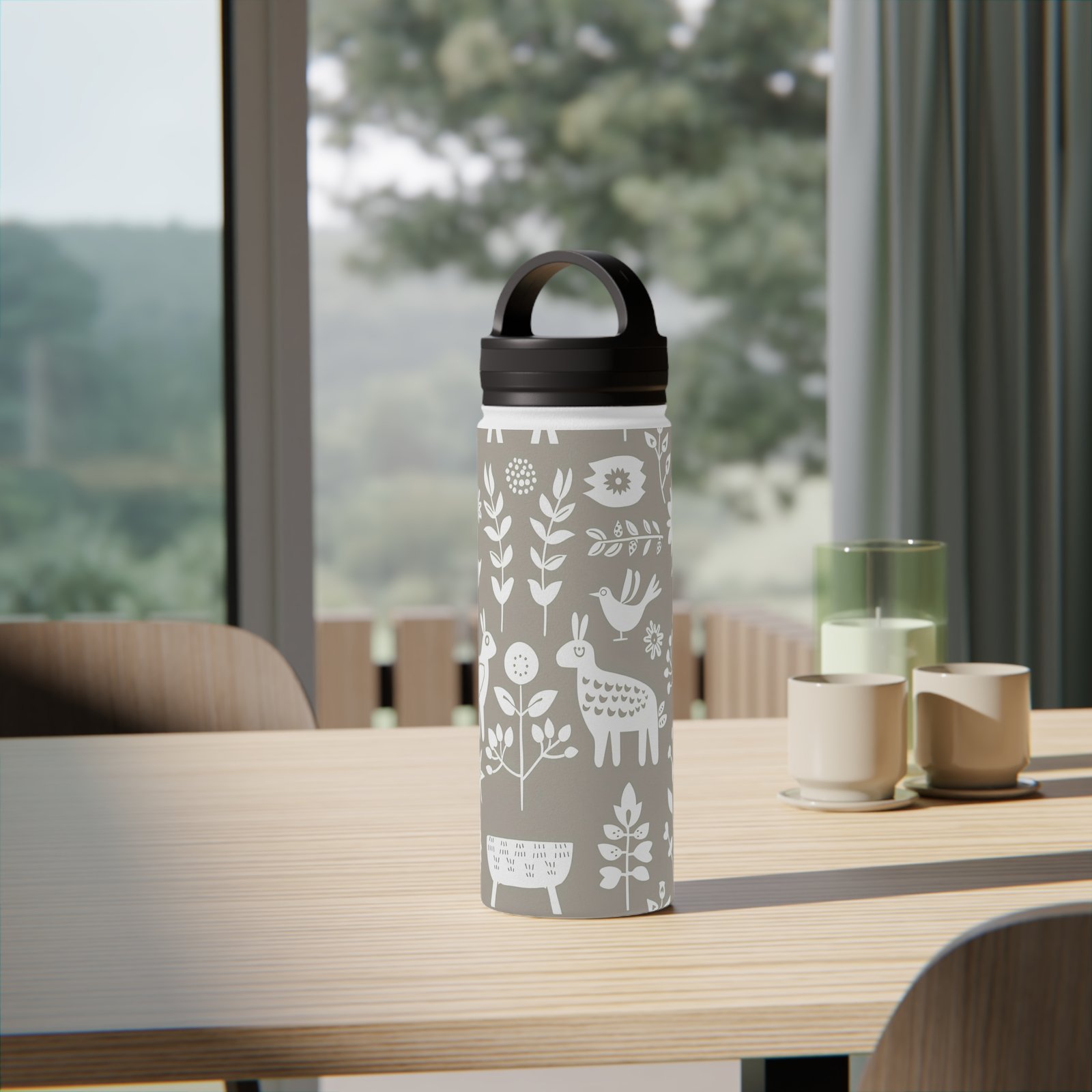 Floral Stainless Steel Water Bottle with Handle Lid, Eco-Friendly Hydration, Travel Cup, Nature Lover Gift, Everyday Use - Image 6